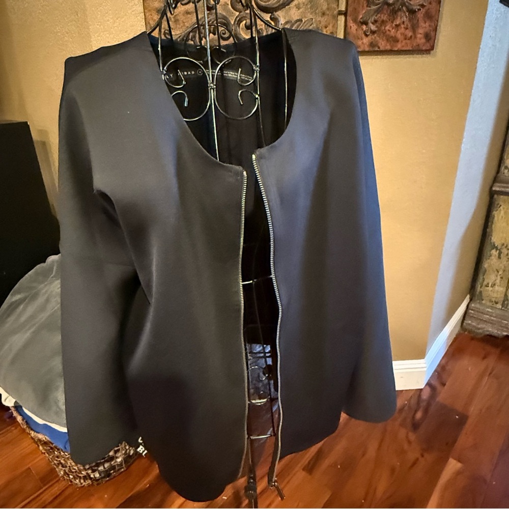 Medium Aday Black Scuba Stretch Waste Not Collarless Jacket Zip Up